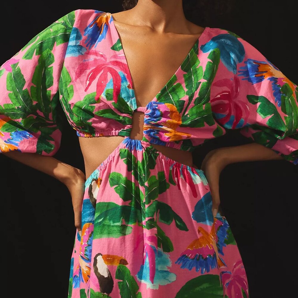 Farm Rio x Anthropologie Printed V-Neck Cutout Dress